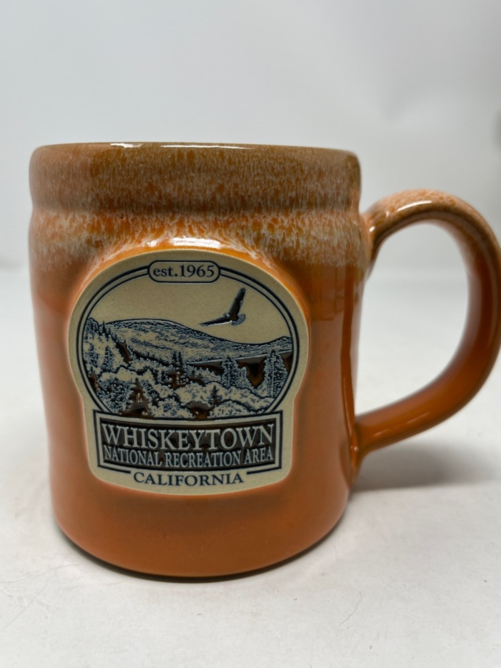 DENEEN POTTERY HANDCRAFTED IN USA ORANGE MUG WHISKEYTOWN CALIFORNIA NEW